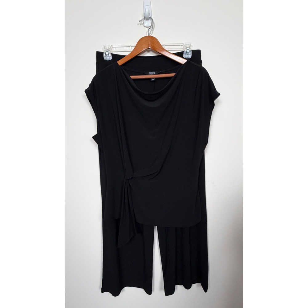 Dennis Basso 2 Piece Pant Set Womens M Black Cowl Neck Tie Wide Leg
